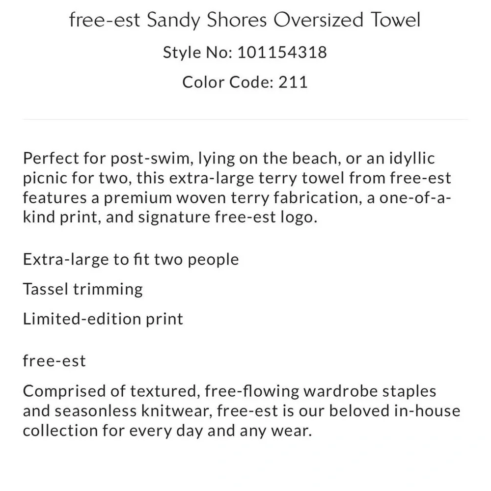 NWT free people free-est Sandy Shores Oversized Towel / originally $200